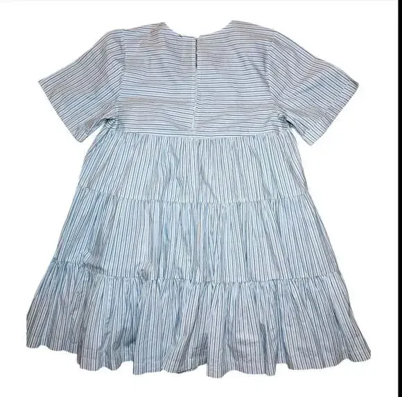 Free People Blue Stripe Babydoll Mini Dress Tiered Short Sleeve Size M NWT - Picture 3 of 8